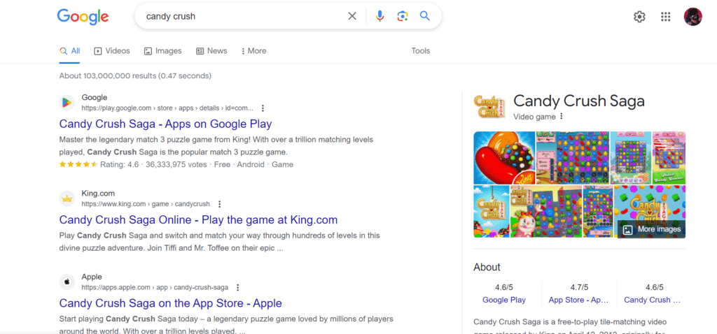Google app search