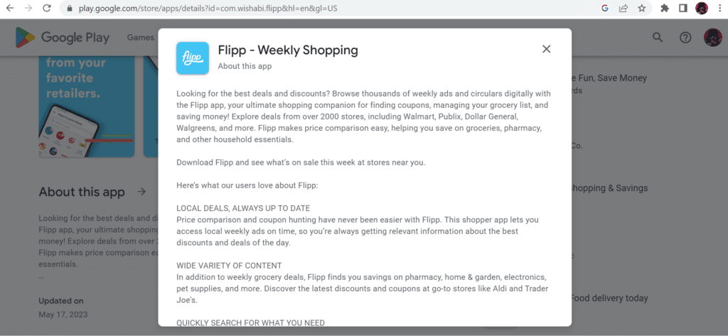 Flipp's Google Play App Description